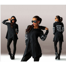 Extra Long Women Plain Color Cotton Fleece Hoodie with Zipper